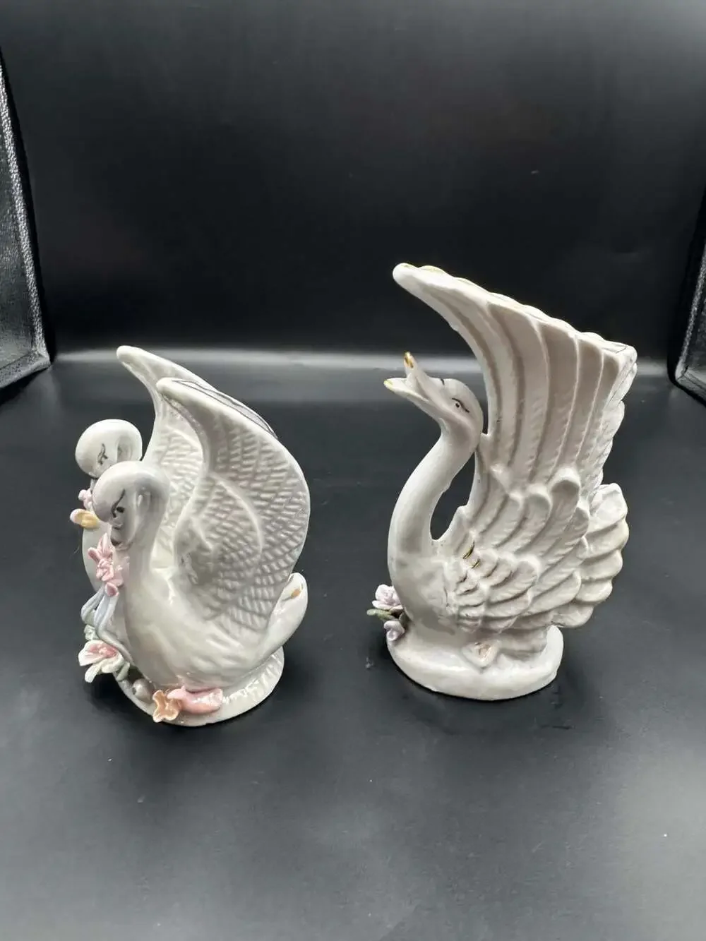Vintage Porcelain Swan Bud Vases Set of 2 - 6